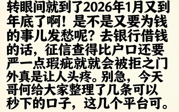 2026年1月能秒下的口子，理出5个不查流水的小额度贷款口子