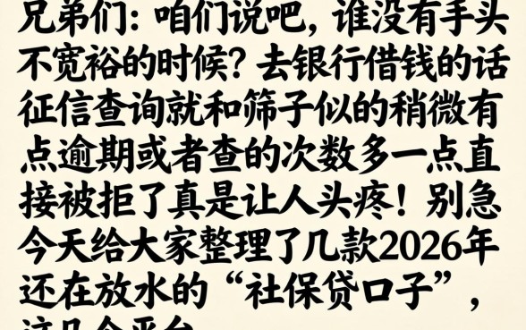 2026社保贷口子，详尽说明5个20岁借钱不求征信速借口子