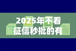2025年不看征信秒批的有哪些？罗列5个小贷平台好借款
