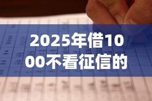 2025年借1000不看征信的贷款？看看这5个周周到贷款相同系列的app