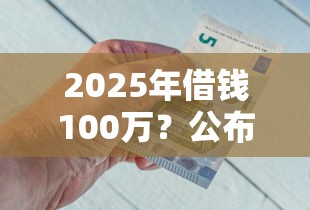 2025年借钱100万？公布五个最新口子