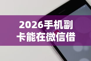 2026手机副卡能在微信借钱吗，差2000元就选这5个平台